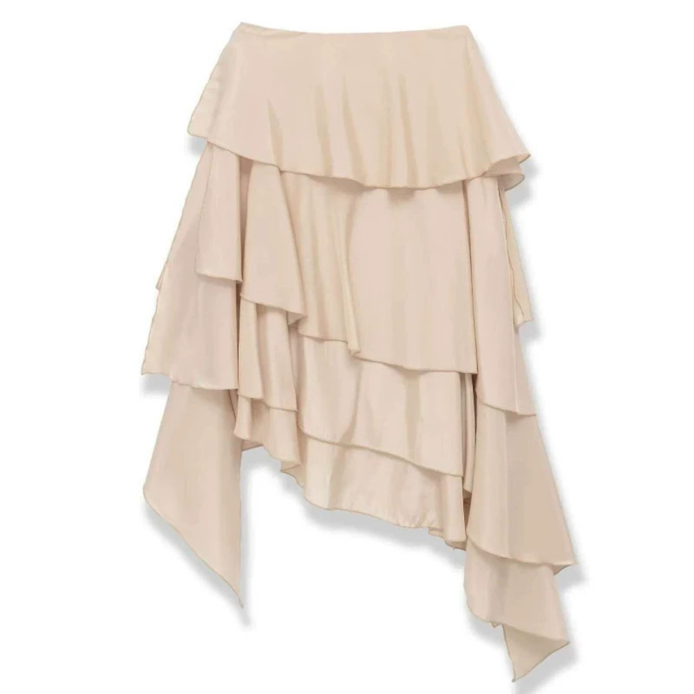 ZARA Summer Apricot Draped Flared Ruffle Skirt